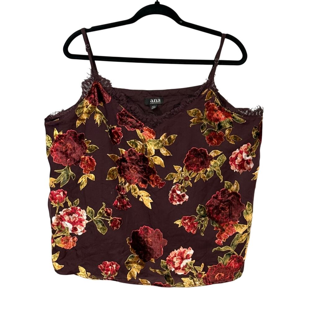Y2K a.n.a Velvet Burnout Floral Cami Top Women XXL Whimsigoth Dark Romantic Lace